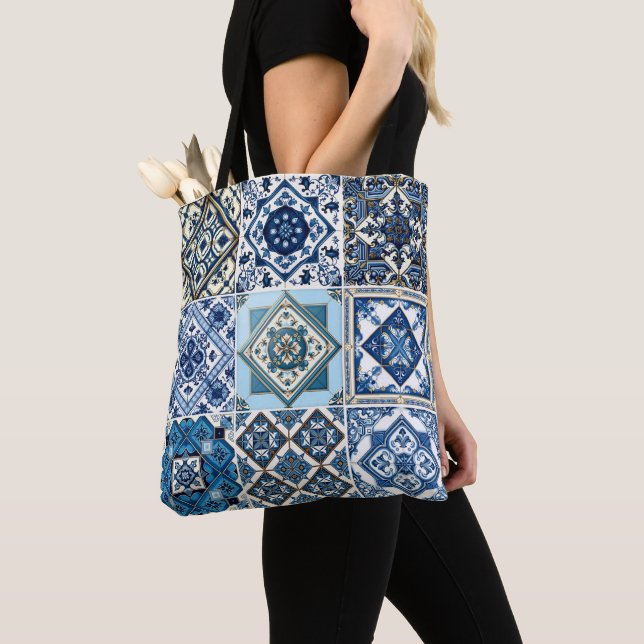 Mediterranean Tiles, Portuguese, Azulejo, Majolica Tote Bag (Close Up)
