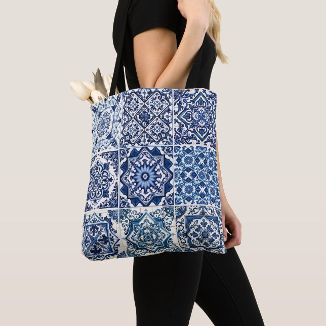 Mediterranean Tiles, Portuguese, Azulejo, Majolica Tote Bag (Close Up)