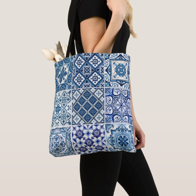 Mediterranean Tiles, Portuguese, Azulejo, Majolica Tote Bag (Close Up)