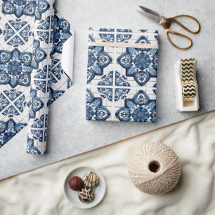 Mediterranean Tiles, Portuguese, Azulejo, Majolica Wrapping Paper