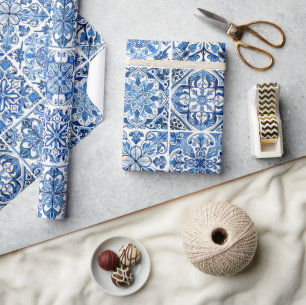 Mediterranean Tiles, Portuguese, Azulejo, Majolica Wrapping Paper