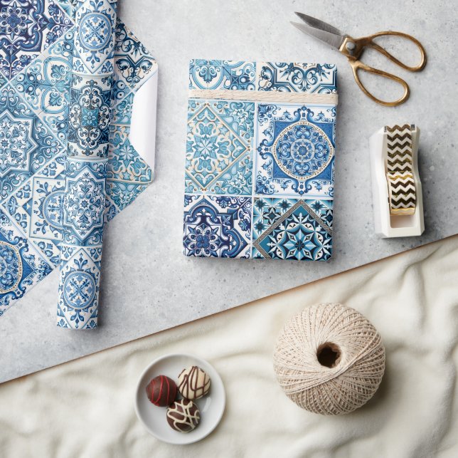 Mediterranean Tiles, Portuguese, Azulejo, Majolica Wrapping Paper (Crafts)