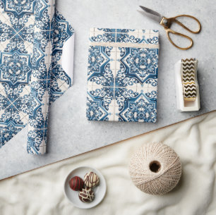 Mediterranean Tiles, Portuguese, Azulejo, Majolica Wrapping Paper