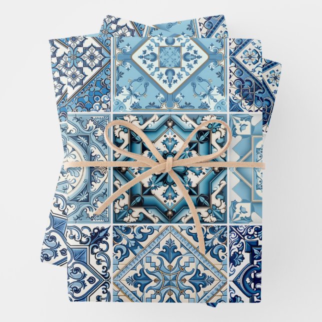 Mediterranean Tiles, Portuguese, Azulejo, Majolica Wrapping Paper Sheet (In situ)