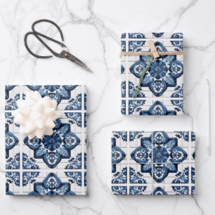 Mediterranean Tiles, Portuguese, Azulejo, Majolica Wrapping Paper Sheet