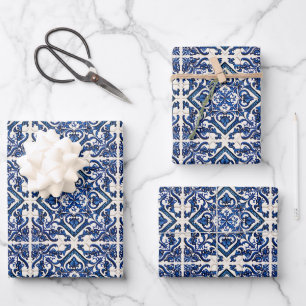 Mediterranean Tiles, Portuguese, Azulejo, Majolica Wrapping Paper Sheet