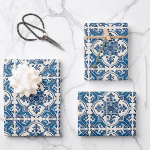 Mediterranean Tiles, Portuguese, Azulejo, Majolica Wrapping Paper Sheet