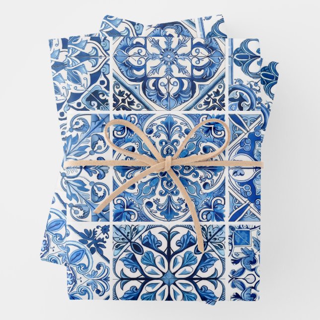 Mediterranean Tiles, Portuguese, Azulejo, Majolica Wrapping Paper Sheet (In situ)