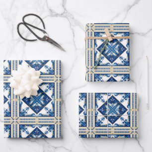 Mediterranean Tiles, Portuguese, Azulejo, Majolica Wrapping Paper Sheet