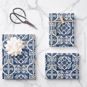 Mediterranean Tiles, Portuguese, Azulejo, Majolica Wrapping Paper Sheet