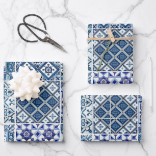Mediterranean Tiles, Portuguese, Azulejo, Majolica Wrapping Paper Sheet