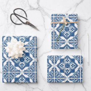 Mediterranean Tiles, Portuguese, Azulejo, Majolica Wrapping Paper Sheet