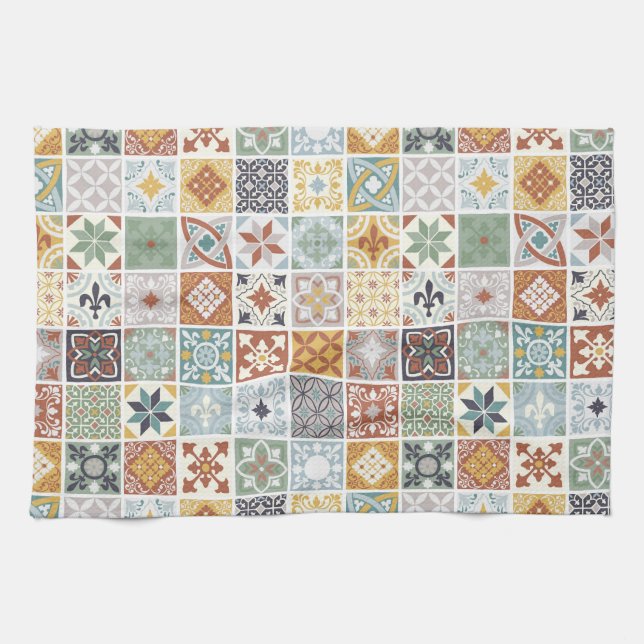 Mediterranean Tiles Tea Towel (Horizontal)