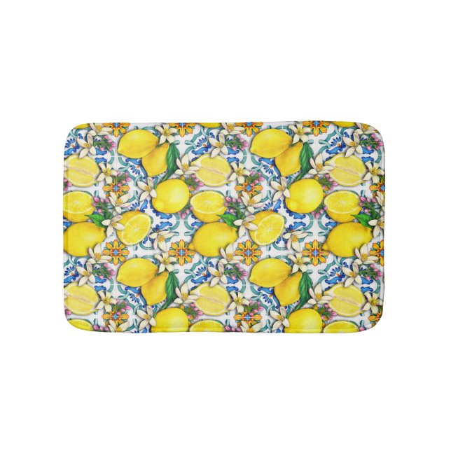 Mediterranean Traditional Pattern With Lemons Bath Mat (Front)