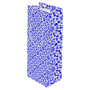 Mediterranean Two Tone Blue Geometric Pattern Wine Gift Bag
