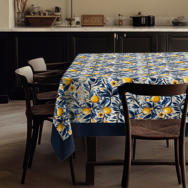 Mediterranean vibrant yellow lemons navy blue tablecloth (Mediterranean vibrant yellow lemons navy blue tablecloth)