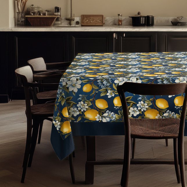 Mediterranean vibrant yellow lemons navy blue tablecloth (Mediterranean vibrant yellow lemons navy blue tablecloth)