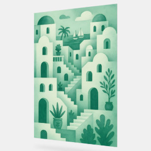 Mediterranean Village Abstract Scene Hand Drawn Acrylic Sign