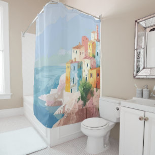 Mediterranean Village on the Cliffs Shower Curtain