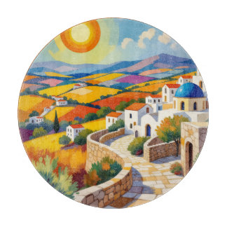 Mediterranean Village Painting Cutting Board