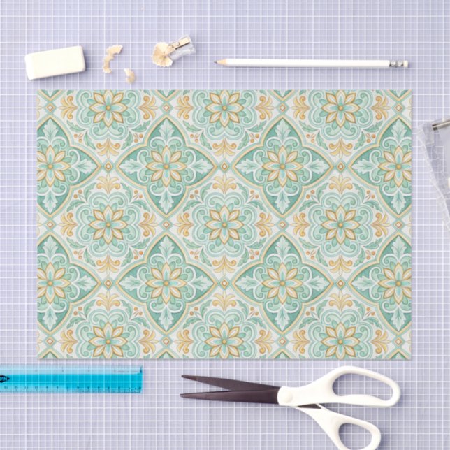 Mediterranean Vintage Damask Tile Pattern Tissue Paper (Craft)