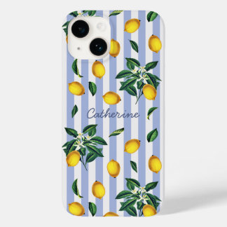 Mediterranean Vintage Lemons Blue Stripes Name Case-Mate iPhone 14 Case