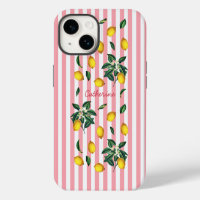 Mediterranean Vintage Lemons Pink Stripes Name