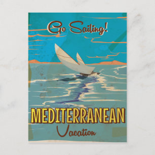 Mediterranean vintage travel poster postcard