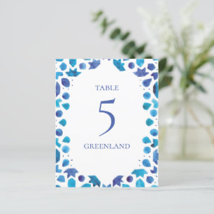 Mediterranean Watercolor Blue Tile Table Name