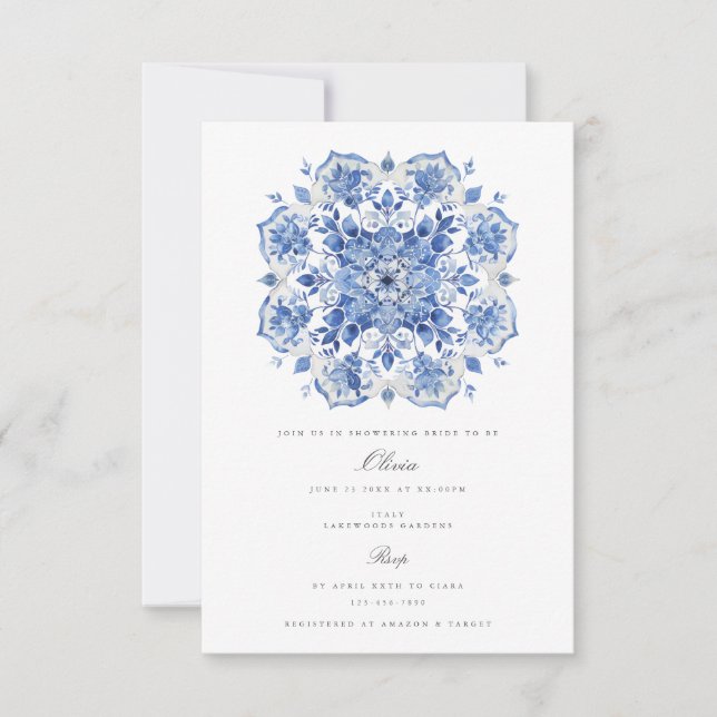 Mediterranean watercolor Bridal Shower Invitation (Front)