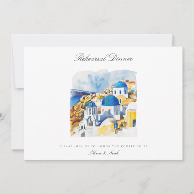 Mediterranean Watercolor Rehearsal Dinner Card (Front)