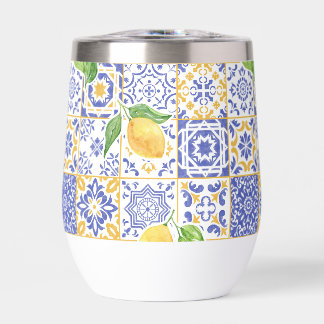 Mediterranean Watercolor Tile Lemon Pattern