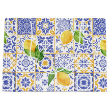 Mediterranean Watercolor Tile Lemon Pattern