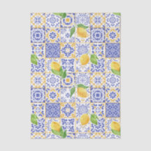 Mediterranean Watercolor Tile Lemon Pattern