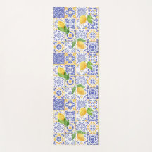 Mediterranean Watercolor Tile Lemon Pattern