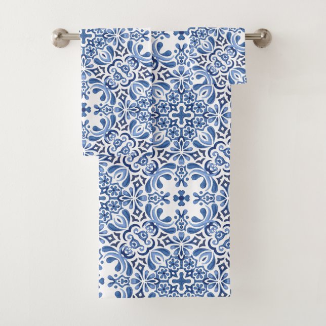 Mediterranean Watercolor Tile Towel (Insitu)