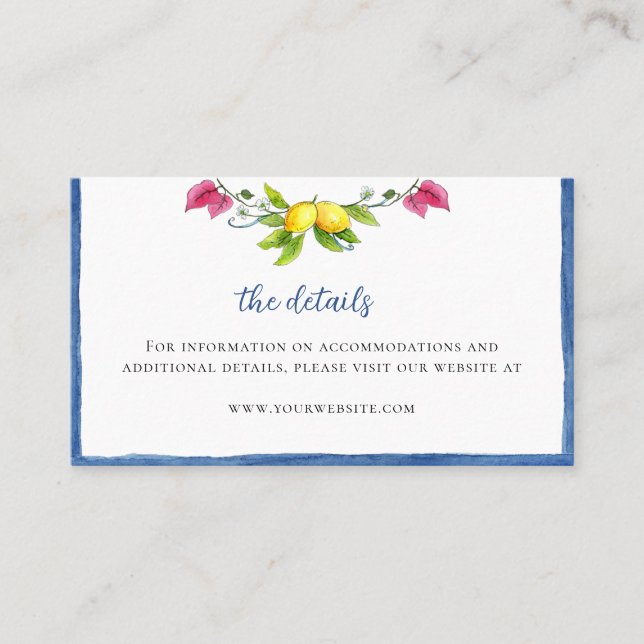 Mediterranean Wedding Details Enclosure Card (Front)