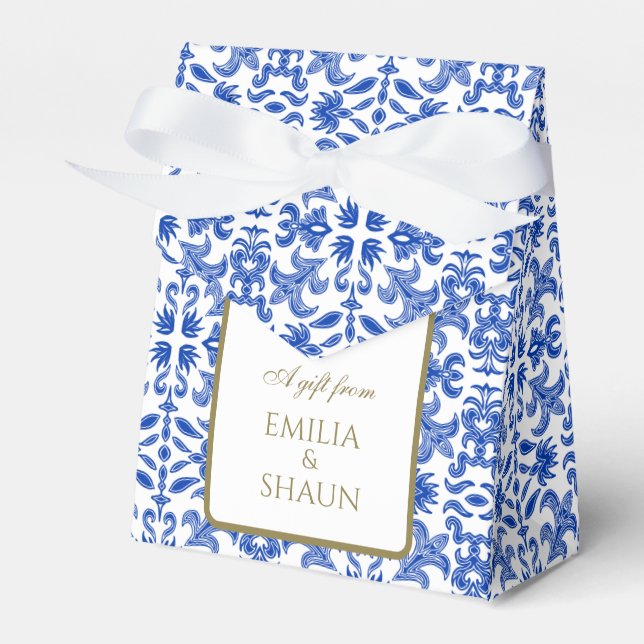 Mediterranean Wedding Favour Box with Bow (Front Side)