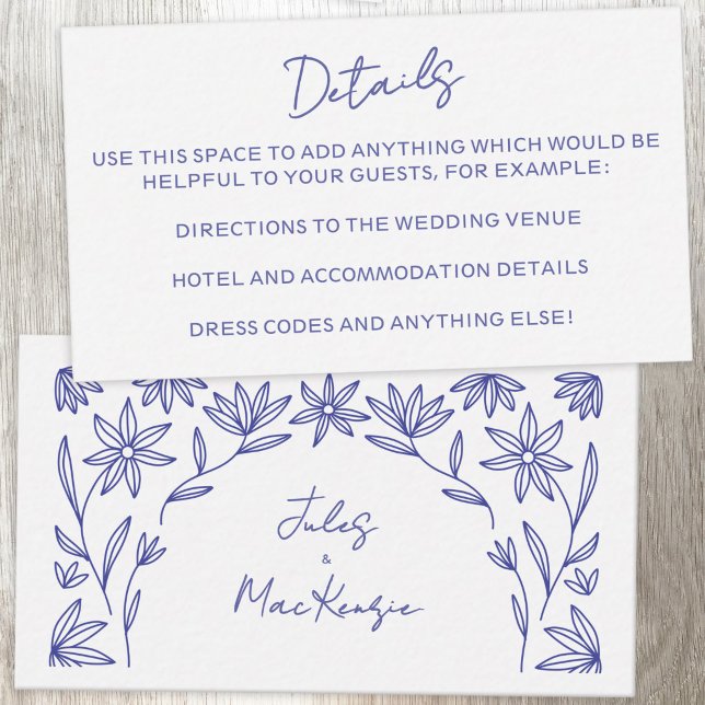 Mediterranean Wildflower Wedding Details Enclosure Card (Mediterranean wildflower blue and white wedding details enclosure card)