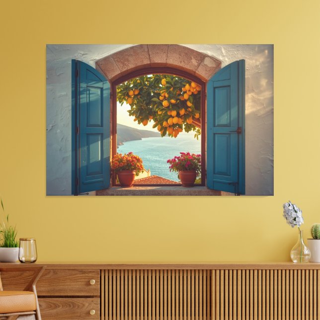 Mediterranean window view frame Coast Lemon Balcon Canvas Print (Insitu(LivingRoom))