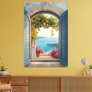 Mediterranean window view frame - coastal lemon canvas print