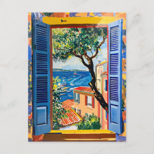 Mediterranean Window View with Olive Tree Postcard