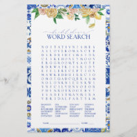 Mediterranean Word Search Bridal Shower Game