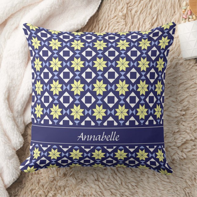 Mediterranean Yellow Blue Floral Tile Pattern Name Cushion (Blanket)