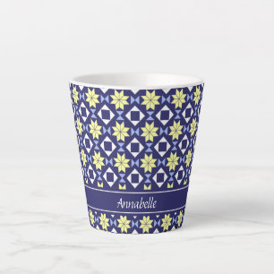 Mediterranean Yellow Blue Floral Tile Pattern Name Latte Mug