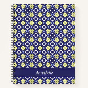 Mediterranean Yellow Blue Floral Tile Pattern Name Notebook