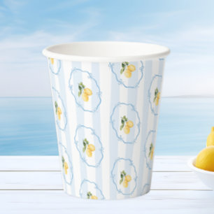 Mediterranean Yellow Lemon and Blue Bows  Paper Cups