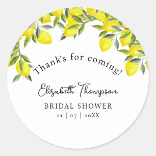 Mediterranean Yellow Lemon Bridal shower Classic Round Sticker