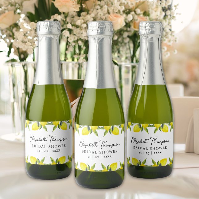 Mediterranean Yellow Lemon Bridal shower Sparkling Wine Label (Creator Uploaded)