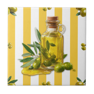 Mediterranean Yellow Stripe Pattern Olive Oil Tile